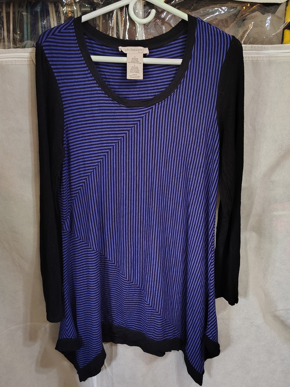 Philosophy Blue & Black Striped Long Sleeve Scoop Neck Top